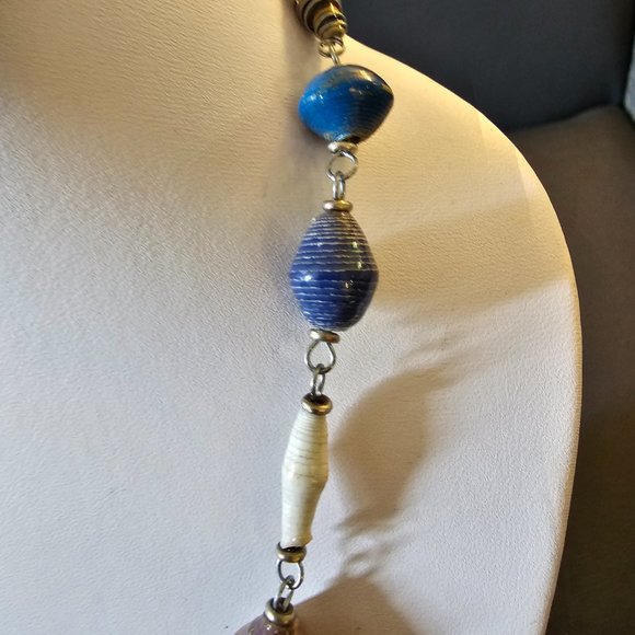 New Recycled Paper Beads Acacia Creation Artisan Necklace Earings Studio Kenya - Picture 4 of 14